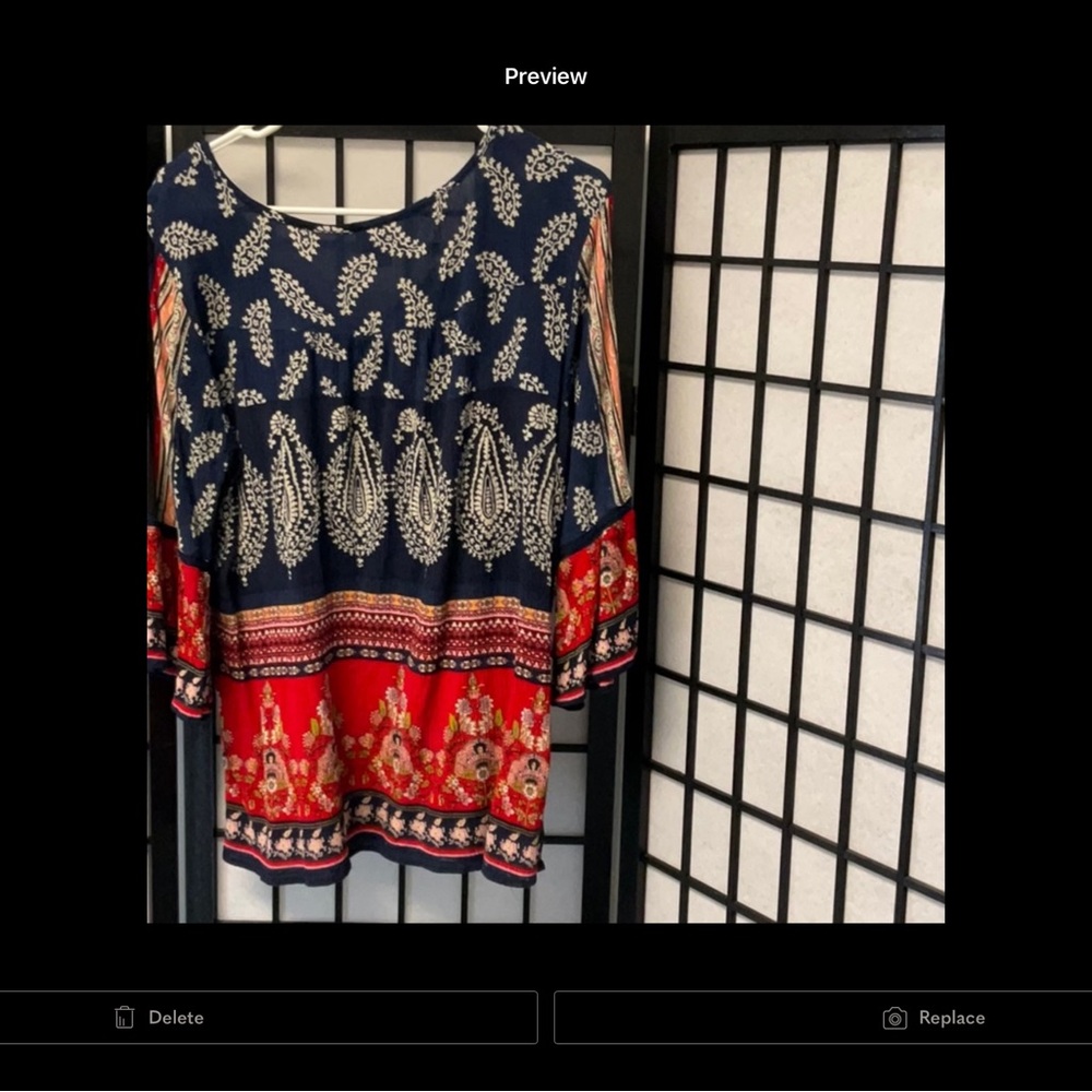 Boho Navy and Red Printed Peasant Tunic excellent condition - Picture 2 of 9
